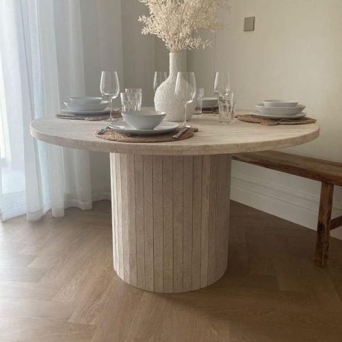 Travertine round dining table